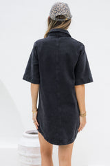 Tallow Relaxed-Fit Denim Mini Dress - Black - The Self Styler