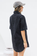 Tallow Relaxed-Fit Denim Mini Dress - Black - The Self Styler