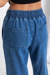 Farrah Wide-Leg Chambray Denim Pants - Dark Wash - The Self Styler