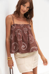 Myra Cami Top - Hayman Print - Choc - The Self Styler