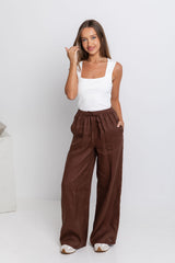 Tahlia Straight-Leg Linen Pants - Chocolate - The Self Styler