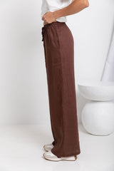 Tahlia Straight-Leg Linen Pants - Chocolate - The Self Styler