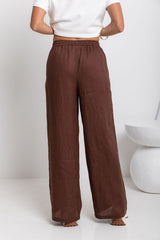 Tahlia Straight-Leg Linen Pants - Chocolate - The Self Styler