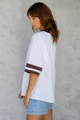 Blake Relaxed-Fit Stripe Tee - White and Chocolate - The Self Styler