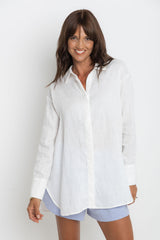 Ada Relaxed-Fit Linen Shirt - White - The Self Styler