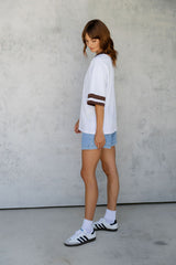 Blake Relaxed-Fit Stripe Tee - White and Chocolate - The Self Styler