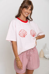 Tulum Shell Print Tee - Pink - The Self Styler