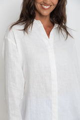 Ada Relaxed-Fit Linen Shirt - White - The Self Styler