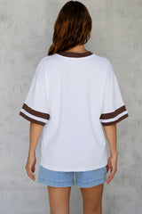 Blake Relaxed-Fit Stripe Tee - White and Chocolate - The Self Styler