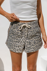 Kalea Denim Stripe Shorts - Leopard Print - The Self Styler