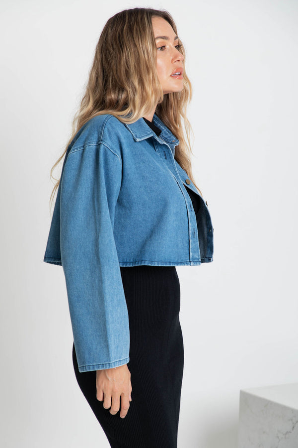Elle Crop Denim Jacket - Blue - The Self Styler