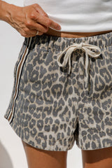 Kalea Denim Stripe Shorts - Leopard Print - The Self Styler