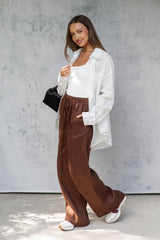 Tahlia Straight-Leg Linen Pants - Chocolate - The Self Styler