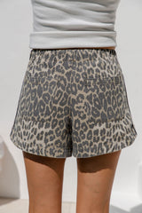 Kalea Denim Stripe Shorts - Leopard Print - The Self Styler