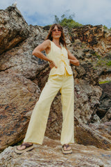 Ellie Tie-Up Linen Vest - Lemon - The Self Styler