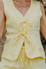 Ellie Tie-Up Linen Vest - Lemon - The Self Styler