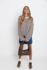 Benni Stripe Long Sleeve Top - Chocolate and Cream - The Self Styler