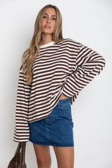 Benni Stripe Long Sleeve Top - Chocolate and Cream - The Self Styler