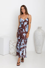Tessa Midi Slip Dress - Choc Blue Floral - The Self Styler