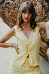 Ellie Tie-Up Linen Vest - Lemon - The Self Styler