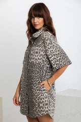 Tallow Relaxed-Fit Denim Mini Dress - Light Leopard Print - The Self Styler