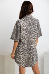 Tallow Relaxed-Fit Denim Mini Dress - Light Leopard Print - The Self Styler