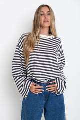 Benni Stripe Long Sleeve Top - Grey and Cream - The Self Styler