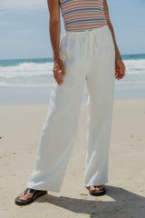 Willow Straight-Leg Linen Pants - White - The Self Styler