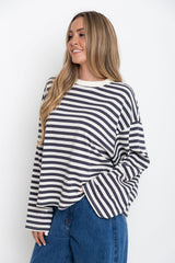 Benni Stripe Long Sleeve Top - Grey and Cream - The Self Styler