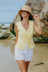 Ellie Tie-Up Linen Vest - Lemon - The Self Styler