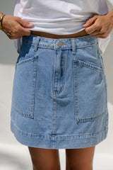 Heidi Denim Mini Skirt - Light Wash - The Self Styler - The Self Styler