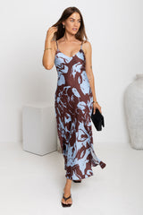 Tessa Midi Slip Dress - Choc Blue Floral - The Self Styler