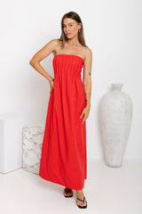 Ava Strapless Maxi Dress - Red - The Self Styler