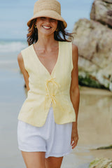 Ellie Tie-Up Linen Vest - Lemon - The Self Styler