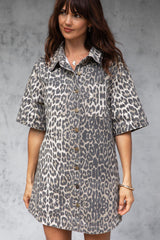 Tallow Relaxed-Fit Denim Mini Dress - Light Leopard Print - The Self Styler