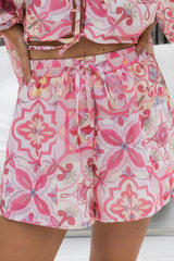 Poppy Shorts - Blush Tile Print - The Self Styler