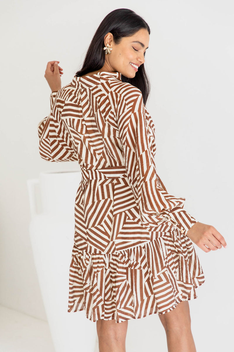 Khalia Mini Dress - Abstract Choc Print - The Self Styler