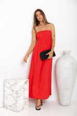 Ava Strapless Maxi Dress - Red - The Self Styler