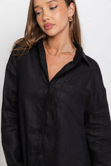 Archie Relaxed-Fit Linen Shirt - Black - The Self Styler