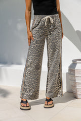 Sia Wide-Leg Denim Stripe Pants - Leopard Print - The Self Styler