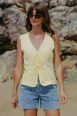 Ellie Tie-Up Linen Vest - Lemon - The Self Styler