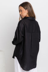 Archie Relaxed-Fit Linen Shirt - Black - The Self Styler