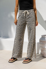 Sia Wide-Leg Denim Stripe Pants - Leopard Print - The Self Styler