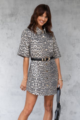 Tallow Relaxed-Fit Denim Mini Dress - Light Leopard Print - The Self Styler