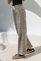 Sia Wide-Leg Denim Stripe Pants - Leopard Print - The Self Styler