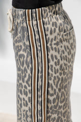 Sia Wide-Leg Denim Stripe Pants - Leopard Print - The Self Styler