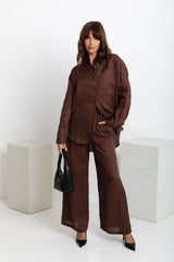 Tahlia Straight-Leg Linen Pants - Chocolate - The Self Styler