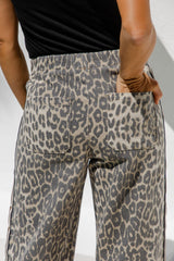 Sia Wide-Leg Denim Stripe Pants - Leopard Print - The Self Styler