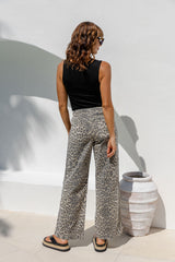 Sia Wide-Leg Denim Stripe Pants - Leopard Print - The Self Styler