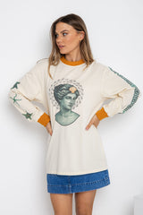 Goddess Graphic Long Sleeve Top - Cream - The Self Styler